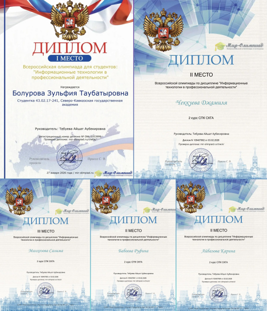 УЧАСТИЕ ВО ВСЕРОССИЙСКОЙ ОЛИМПИАДЕ «ИНФОРМАЦИОННЫЕ ТЕХНОЛОГИИ В ПРОФЕССИОНАЛЬНОЙ ДЕЯТЕЛЬНОСТИ»